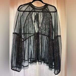 Sheer Free People Peasant Top bell sleeves floral